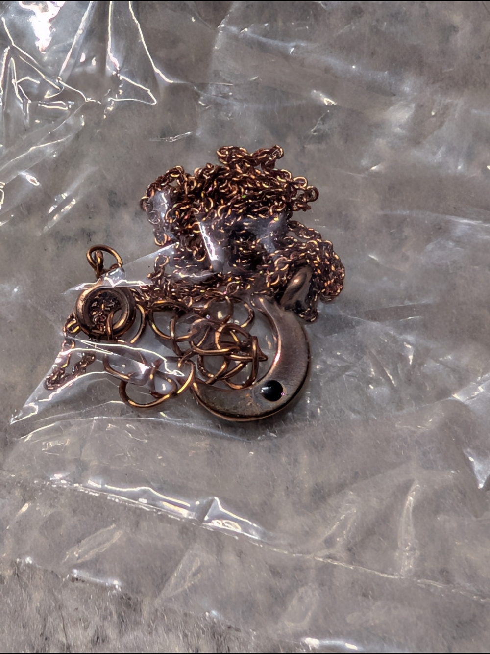 Wren Crescent Moon Necklace - Rose Gold Dipped With Black Sapphire Accent